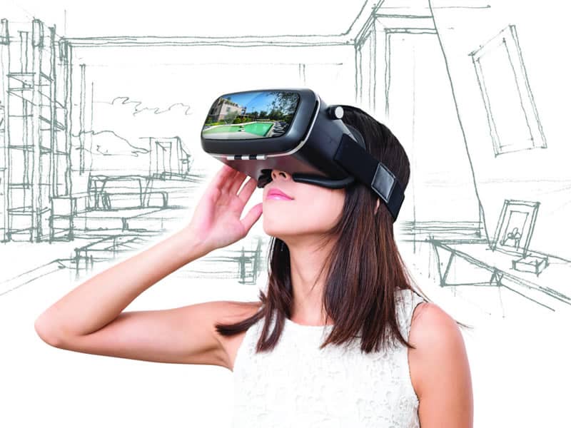ragazza indossa schermo per realtà virtuale immersiva