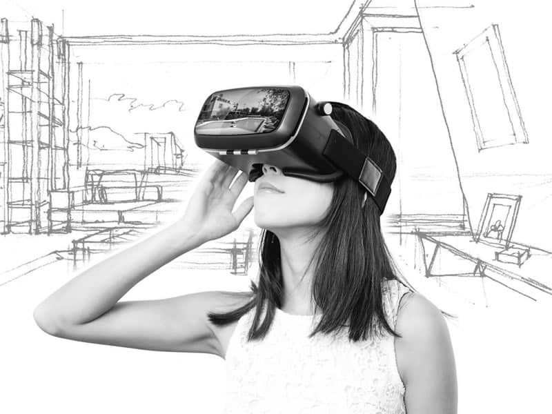 realtà virtuale immersiva, schermo indossato da ragazza foto in bianco e nero